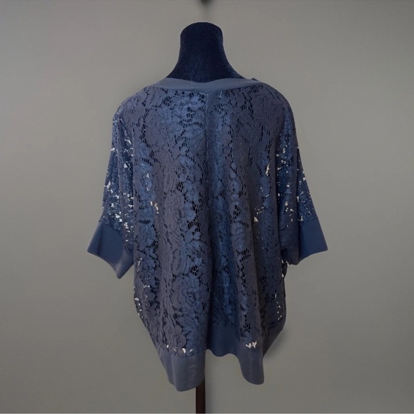 M Made In Italy Black Lace Top Oversized Sz S Short Dolman Sleeve Party Office - Picture 3 of 5
